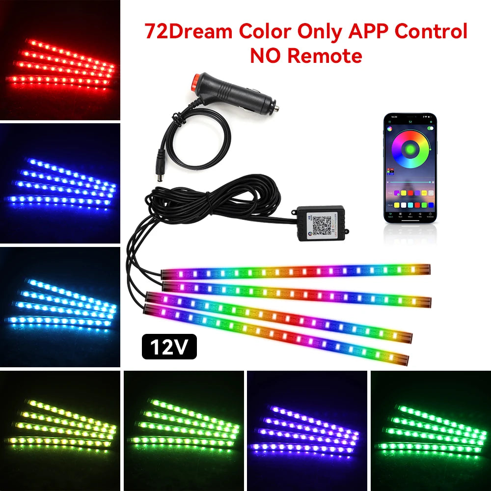 Neon RGB Car Interior Foot Light – USB App & Remote Music Sync