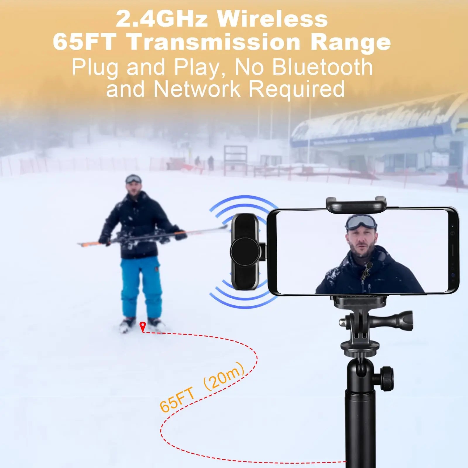 2.4G Wireless Lavalier Microphone – Noise Cancelling for iPhone, Android & iPad