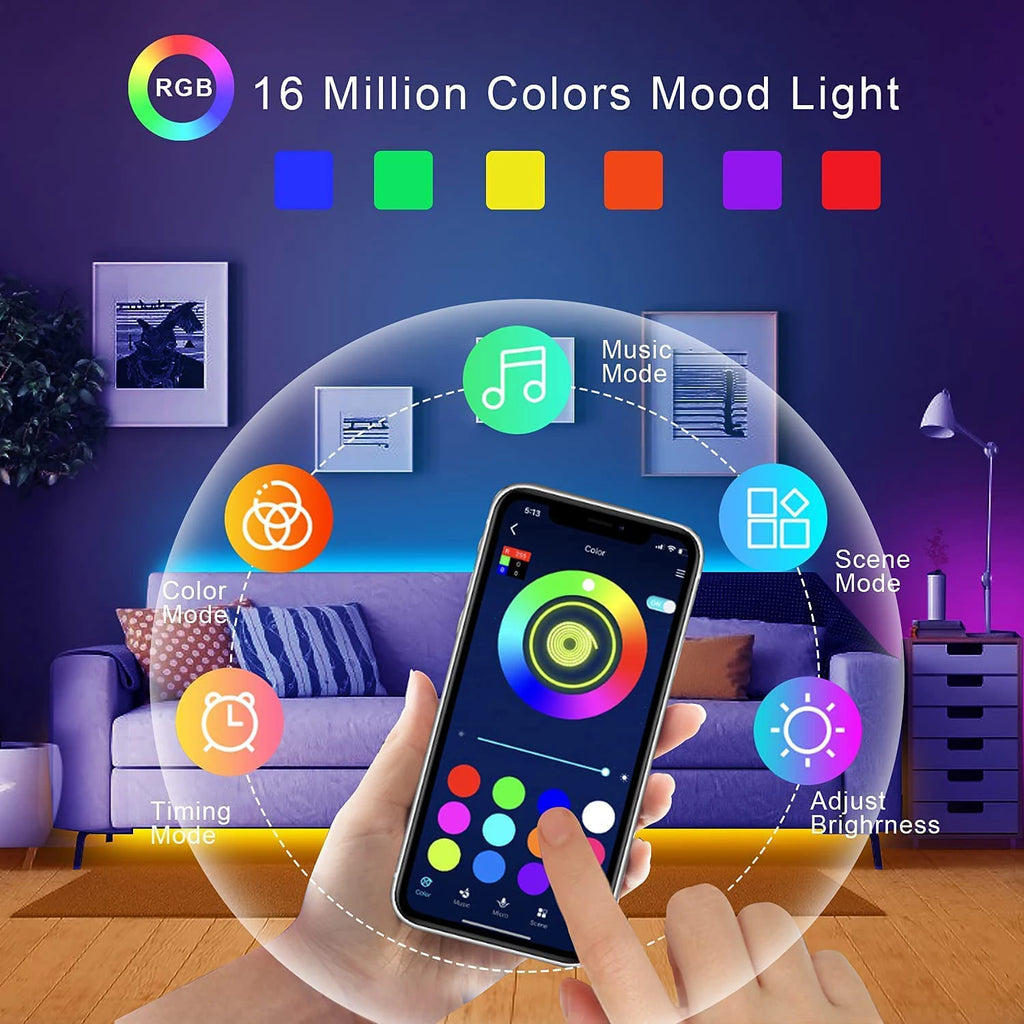 RGB LED Strip Lights – App & Remote Control Room Ambiance Lighting
