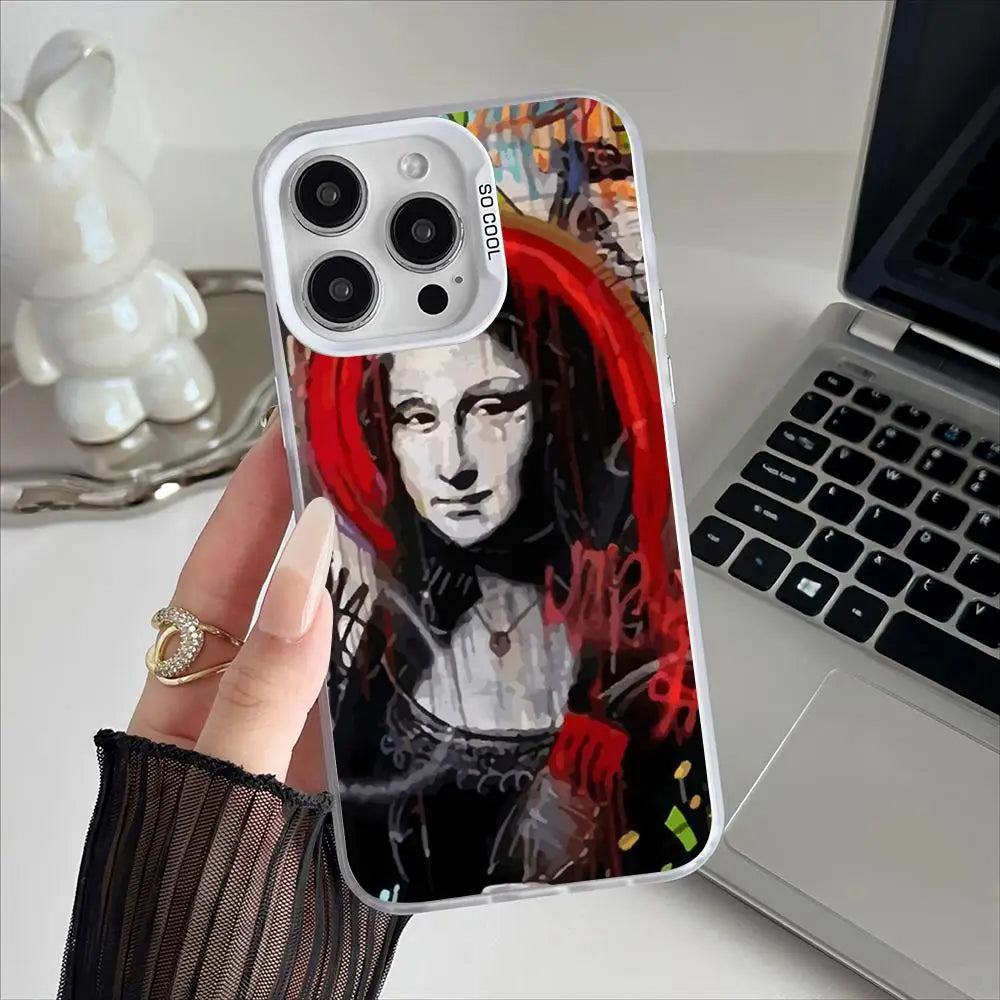 Mona Lisa Graffiti Art Phone Case – Plating Cover for iPhone 12-17 Pro Max