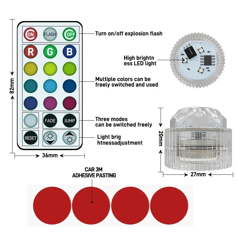 Wireless LED Car Interior Ambient Lights – Remote Control RGB Atmosphere Lamps