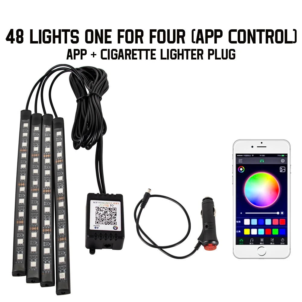 Neon RGB Car Interior Foot Light – USB App & Remote Music Sync