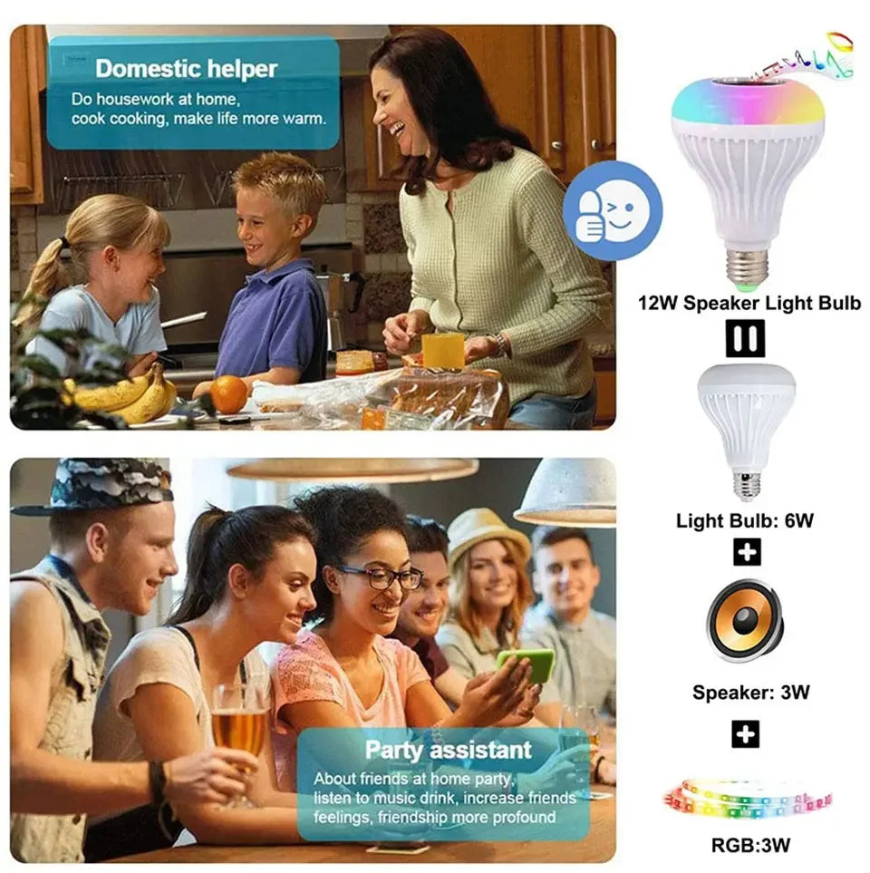Bluetooth Speaker LED Light Bulb – RGB Music Bulb with Remote