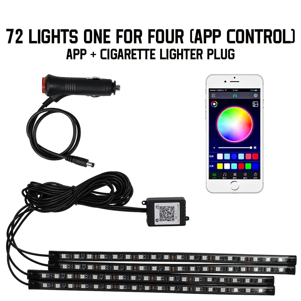 Neon RGB Car Interior Foot Light – USB App & Remote Music Sync