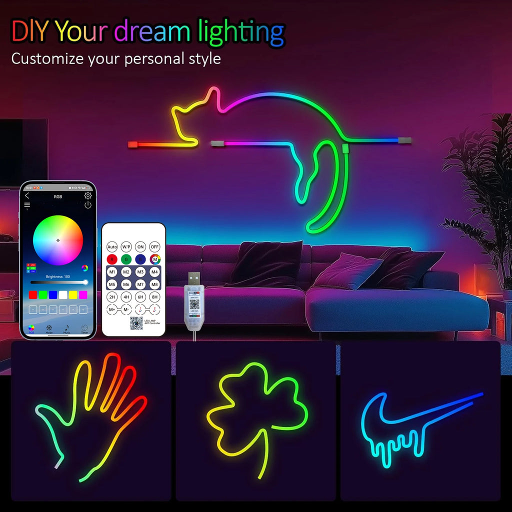 Smart RGB Neon Rope Light – USB Bluetooth Music Sync IP65 Waterproof