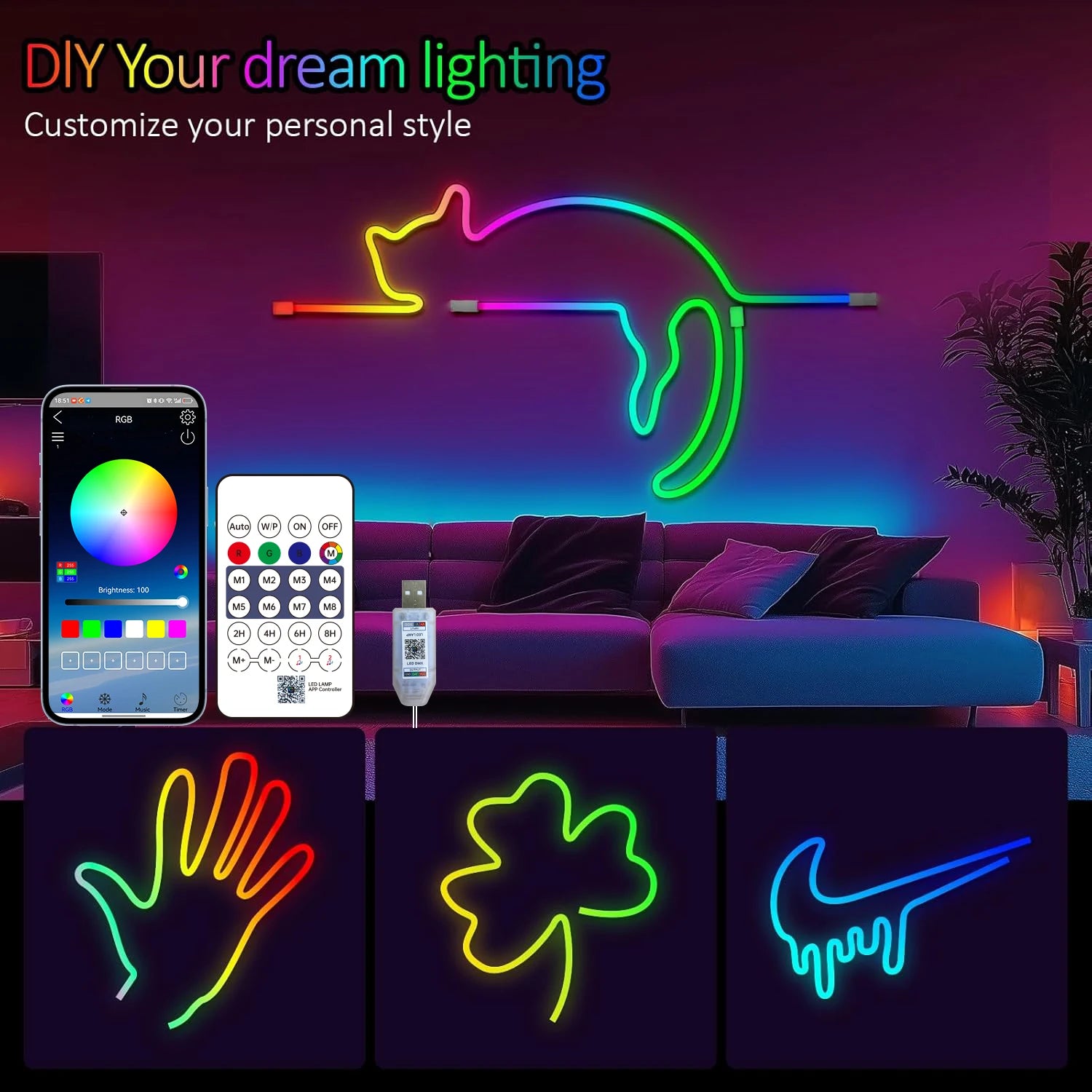 Smart RGB Neon Rope Light – USB Bluetooth Music Sync IP65 Waterproof