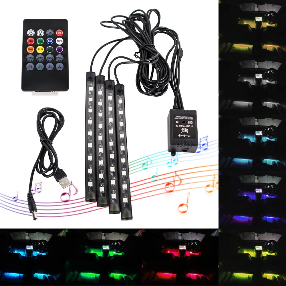 Neon RGB Car Interior Foot Light – USB App & Remote Music Sync