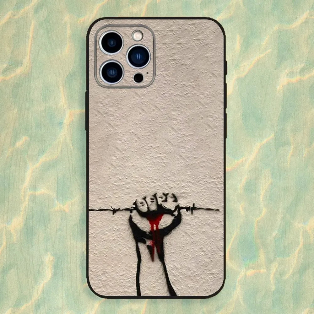 Banksy War & Peace Graffiti Case – Silicone Cover for iPhone 7-17 Pro Max