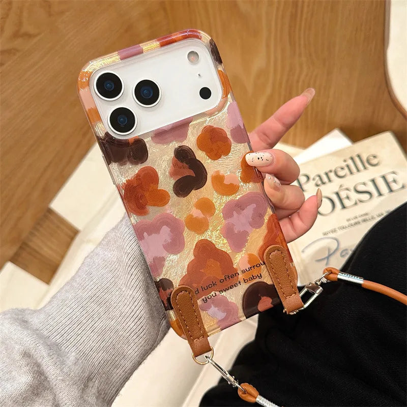 Leopard Graffiti Phone Case with Lanyard – Shockproof for iPhone 17 Pro Max