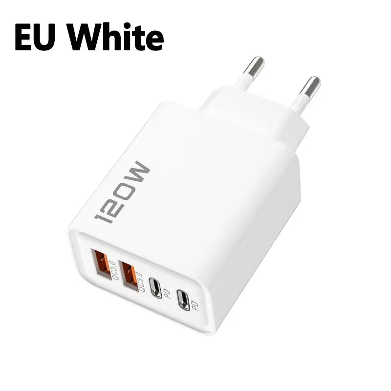 120W 4-Port USB-C Fast Charger – PD & Quick Charge 3.0