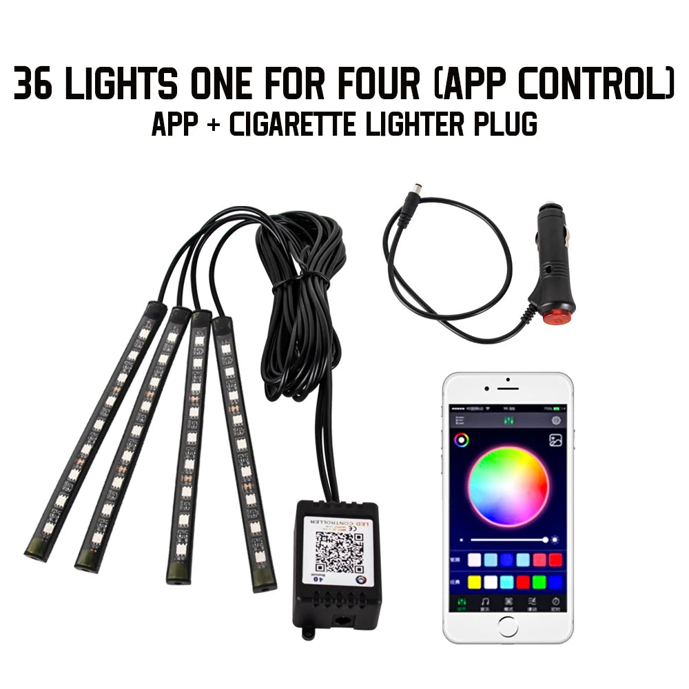 Neon RGB Car Interior Foot Light – USB App & Remote Music Sync