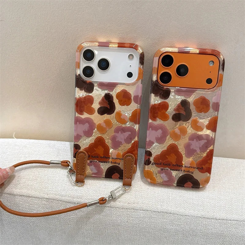 Leopard Graffiti Phone Case with Lanyard – Shockproof for iPhone 17 Pro Max