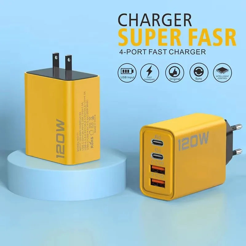 120W 4-Port USB-C Fast Charger – PD & Quick Charge 3.0