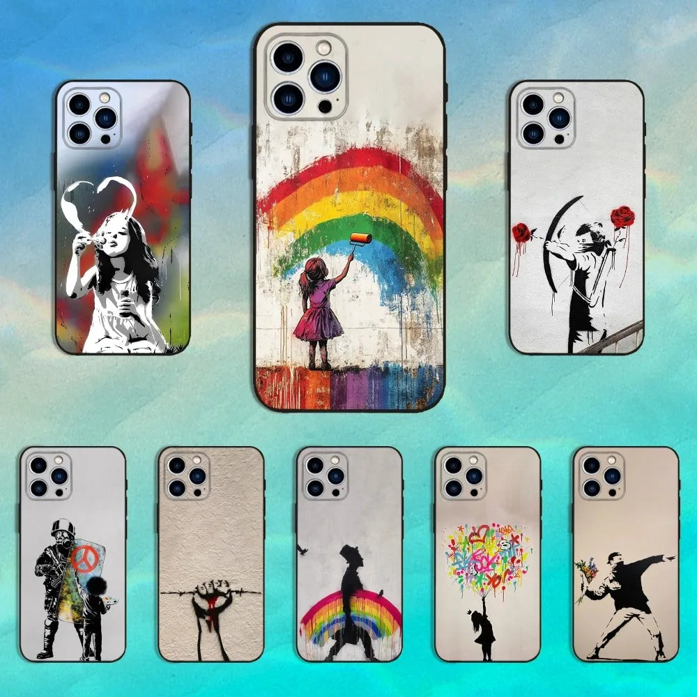 Banksy War & Peace Graffiti Case – Silicone Cover for iPhone 7-17 Pro Max