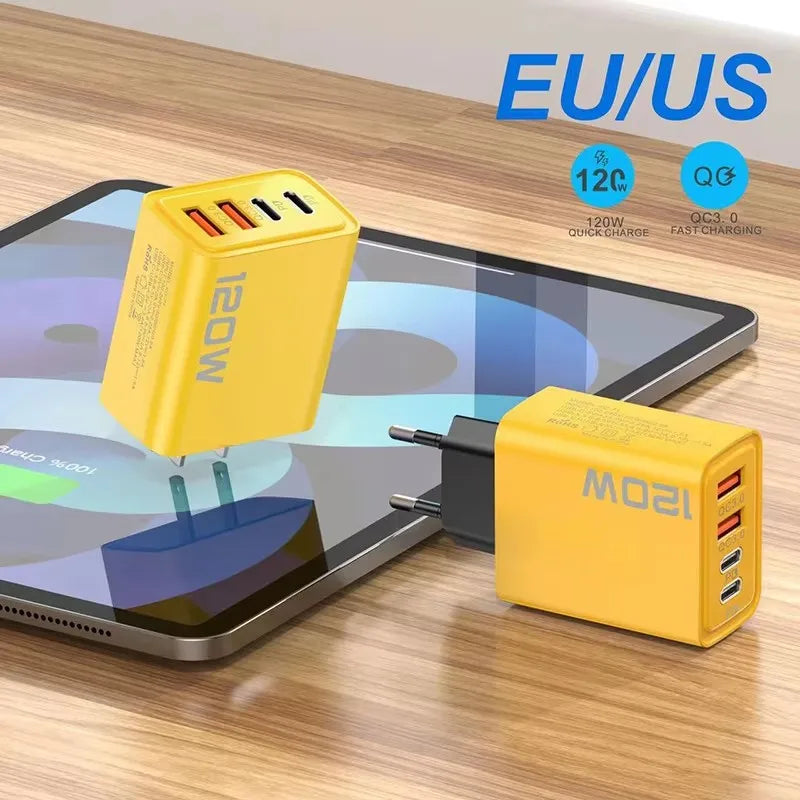 120W 4-Port USB-C Fast Charger – PD & Quick Charge 3.0