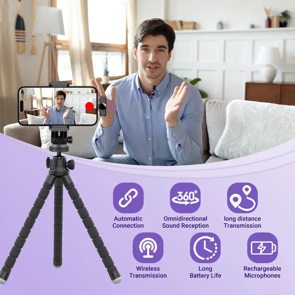 2.4G Wireless Lavalier Microphone – Noise Cancelling for iPhone, Android & iPad