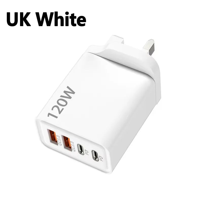 120W 4-Port USB-C Fast Charger – PD & Quick Charge 3.0
