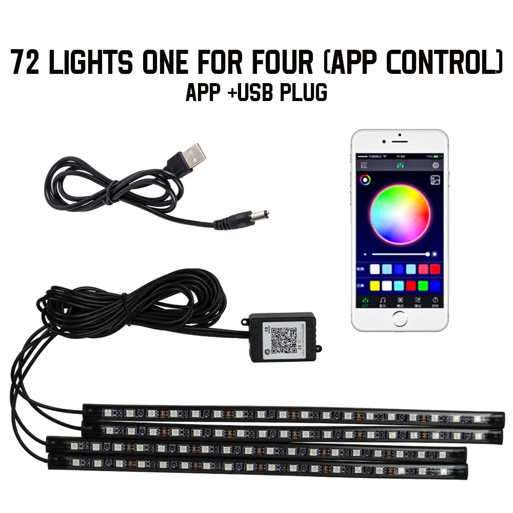 Neon RGB Car Interior Foot Light – USB App & Remote Music Sync