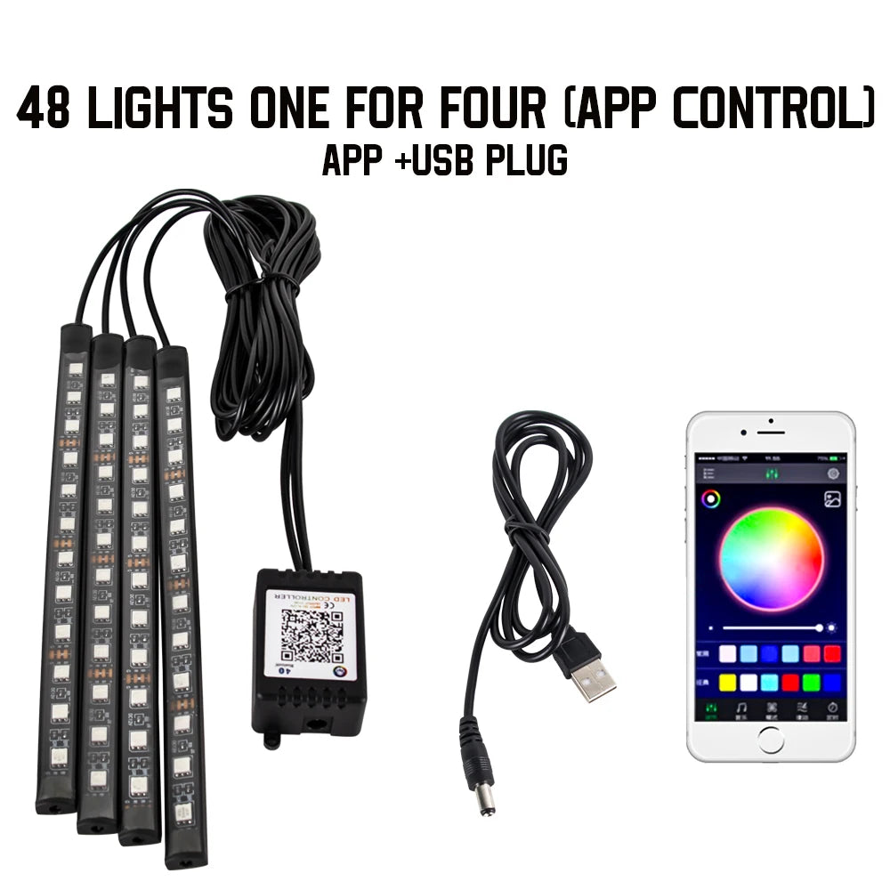 Neon RGB Car Interior Foot Light – USB App & Remote Music Sync