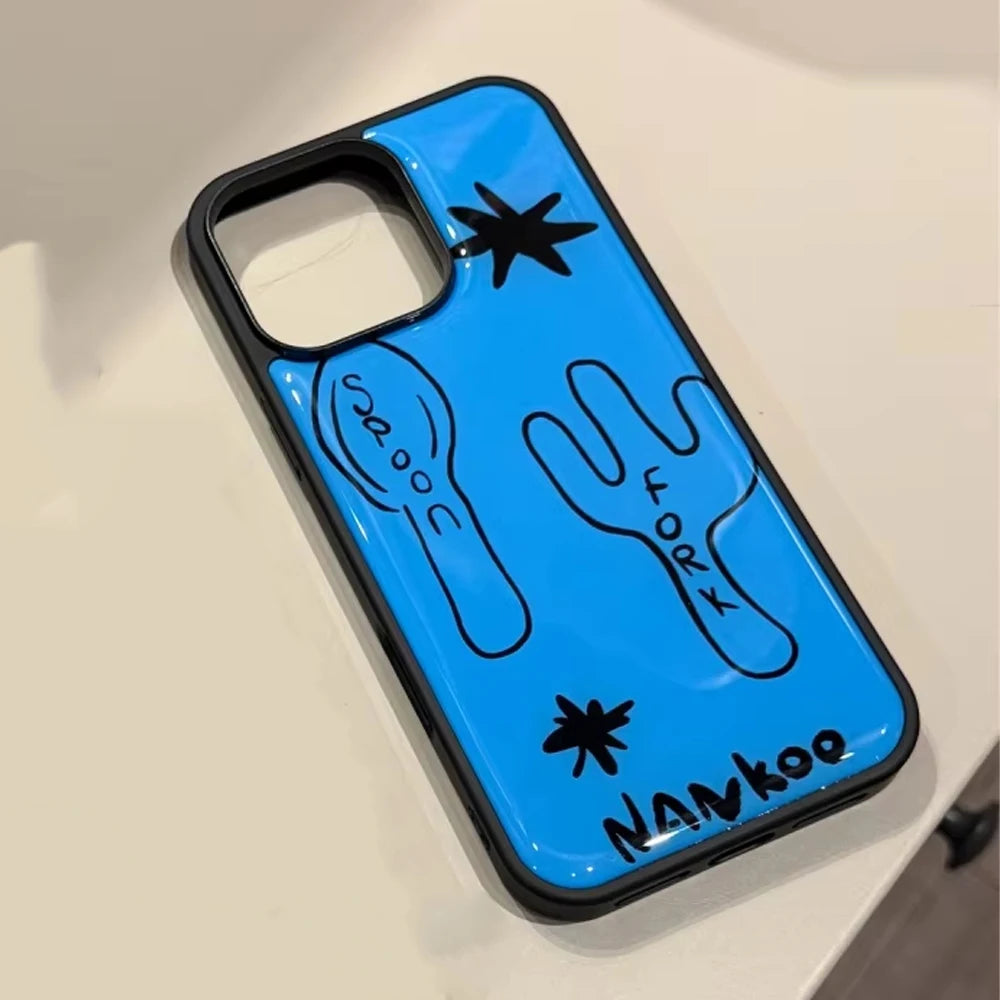 Funny Graffiti Tableware Phone Case – Shockproof Silicone for iPhone 11-17