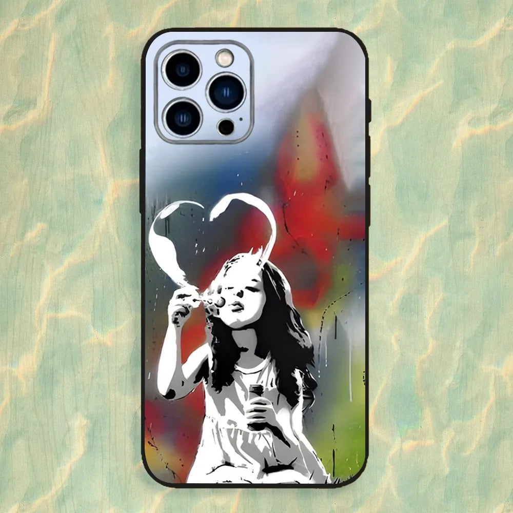 Banksy War & Peace Graffiti Case – Silicone Cover for iPhone 7-17 Pro Max