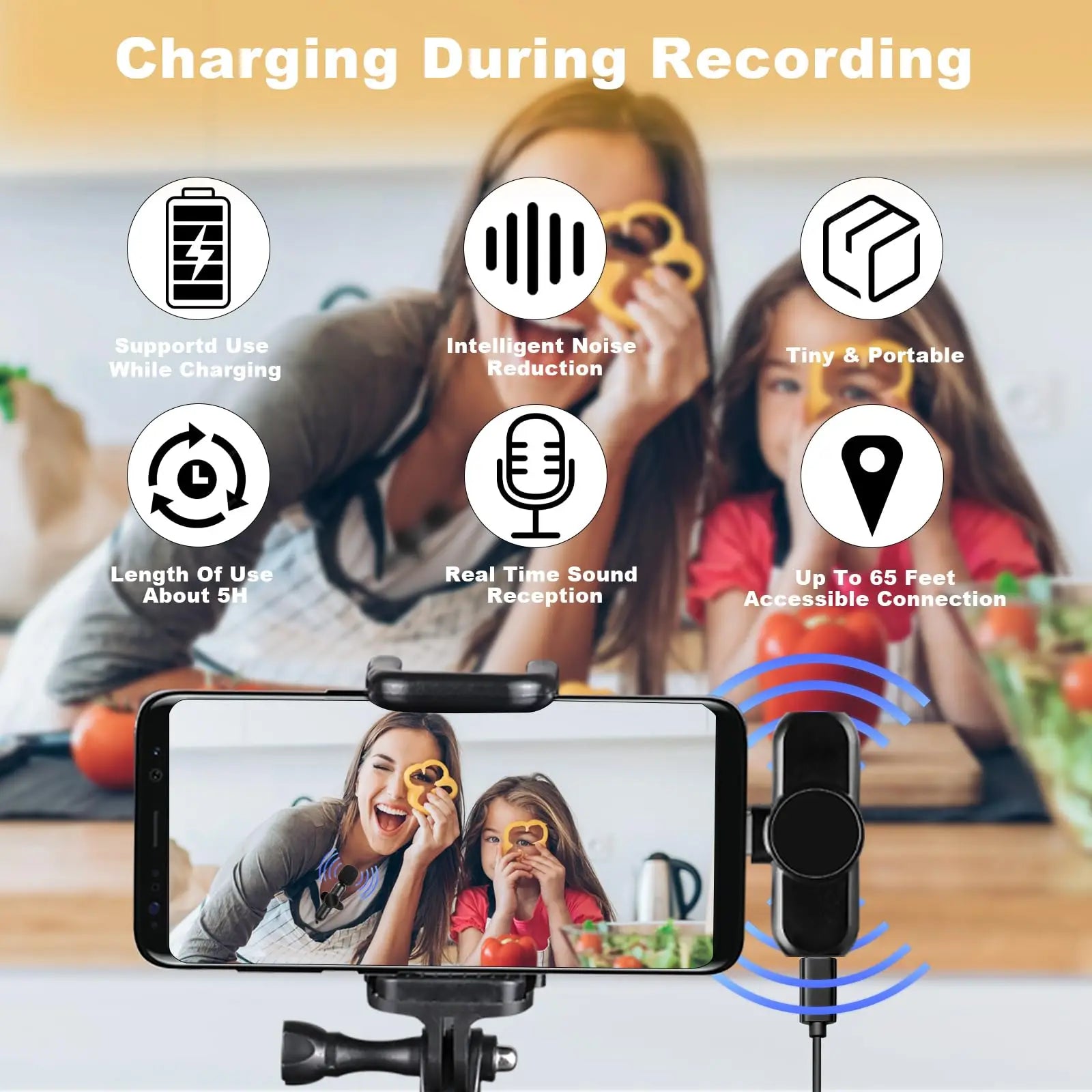 2.4G Wireless Lavalier Microphone – Noise Cancelling for iPhone, Android & iPad