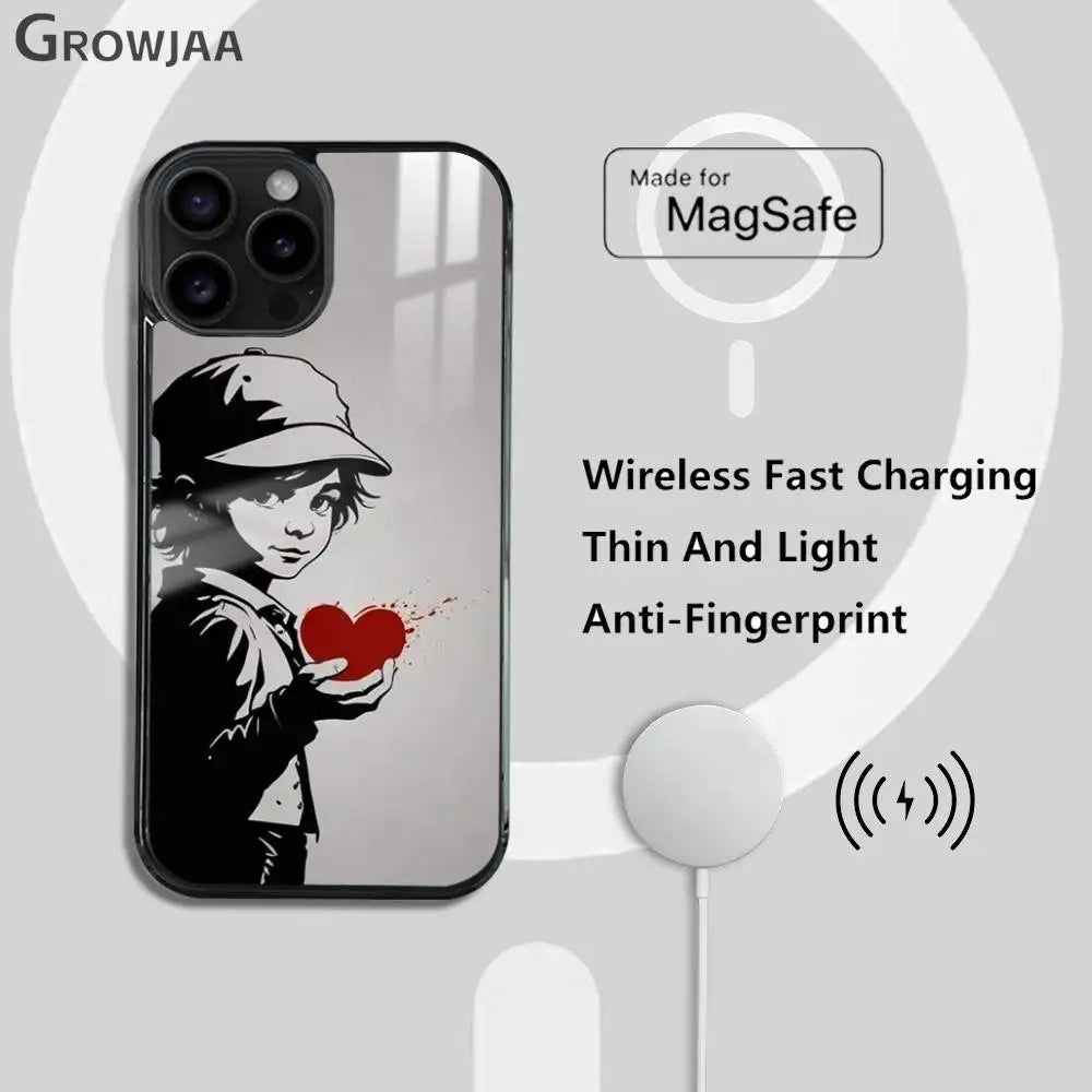 Banksy Graffiti MagSafe iPhone Case – Wireless Charging Cover for iPhone 13-16 Pro Max
