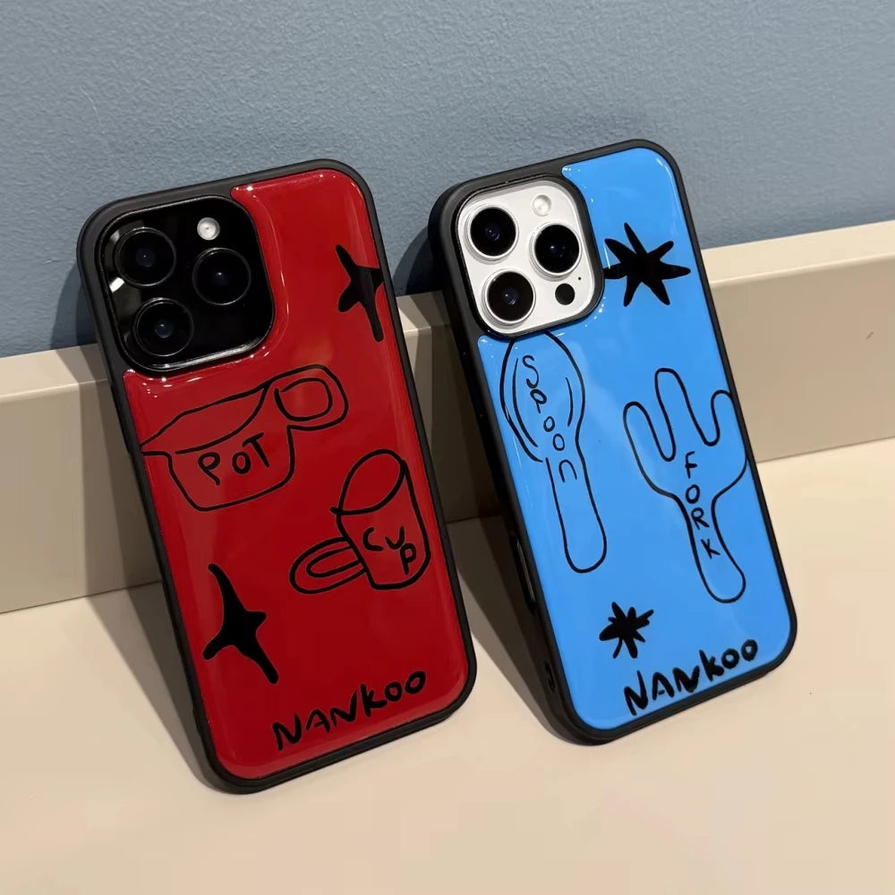 Funny Graffiti Tableware Phone Case – Shockproof Silicone for iPhone 11-17
