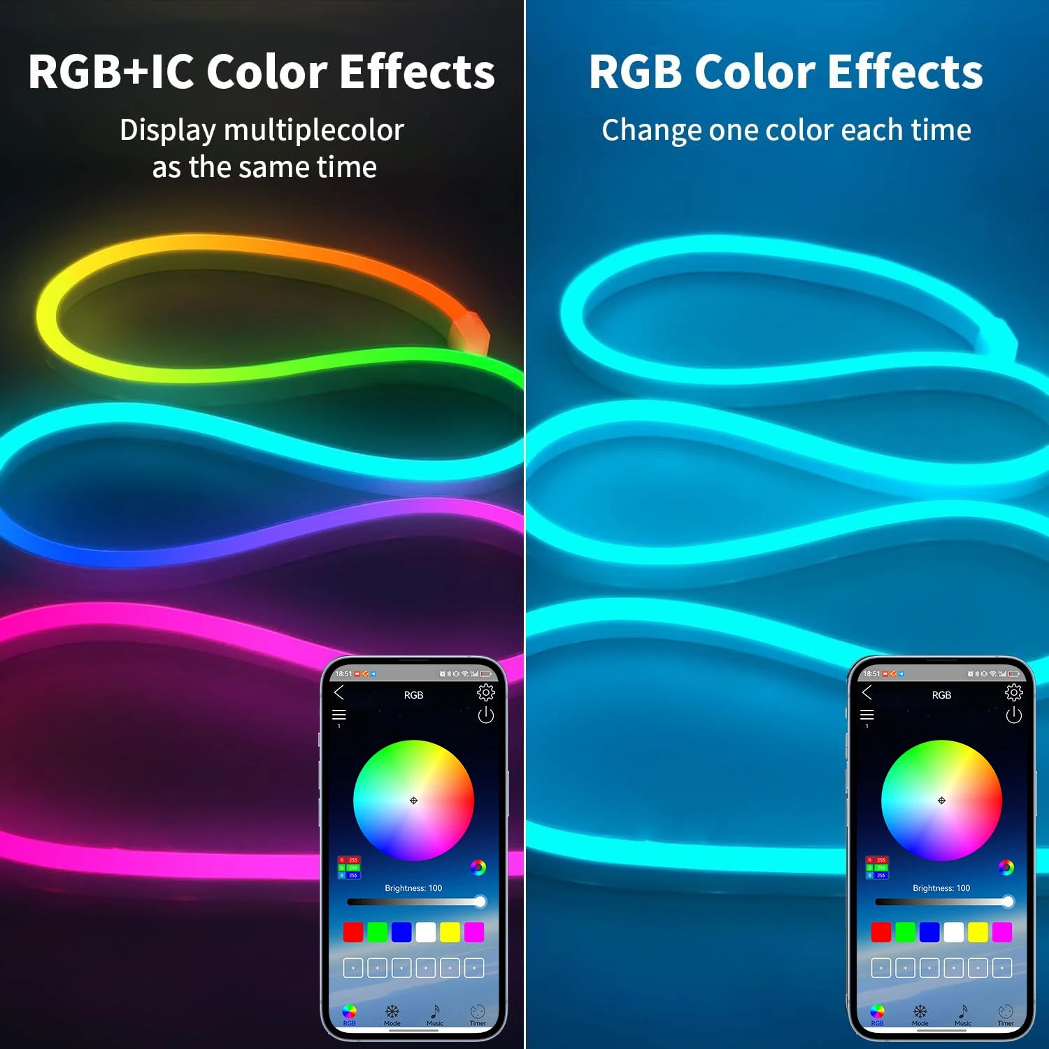 Smart RGB Neon Rope Light – USB Bluetooth Music Sync IP65 Waterproof
