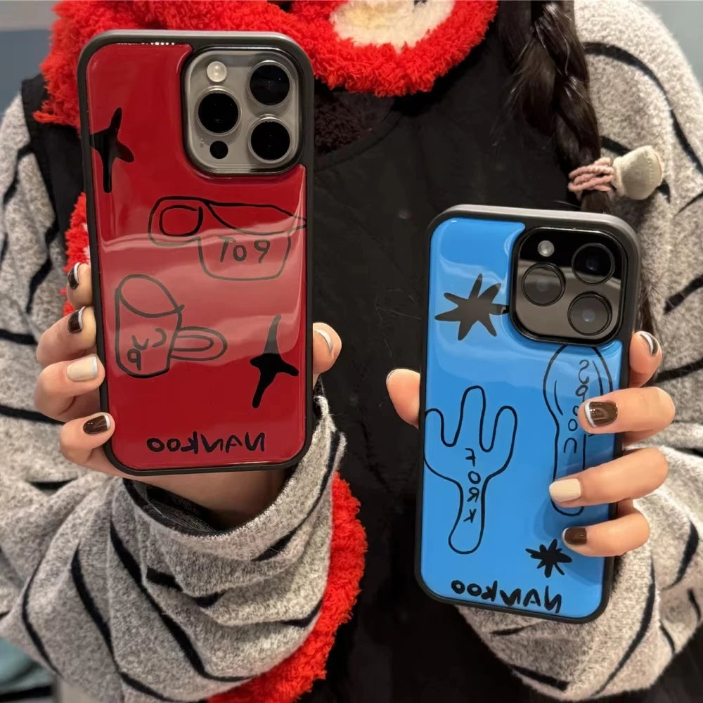Funny Graffiti Tableware Phone Case – Shockproof Silicone for iPhone 11-17