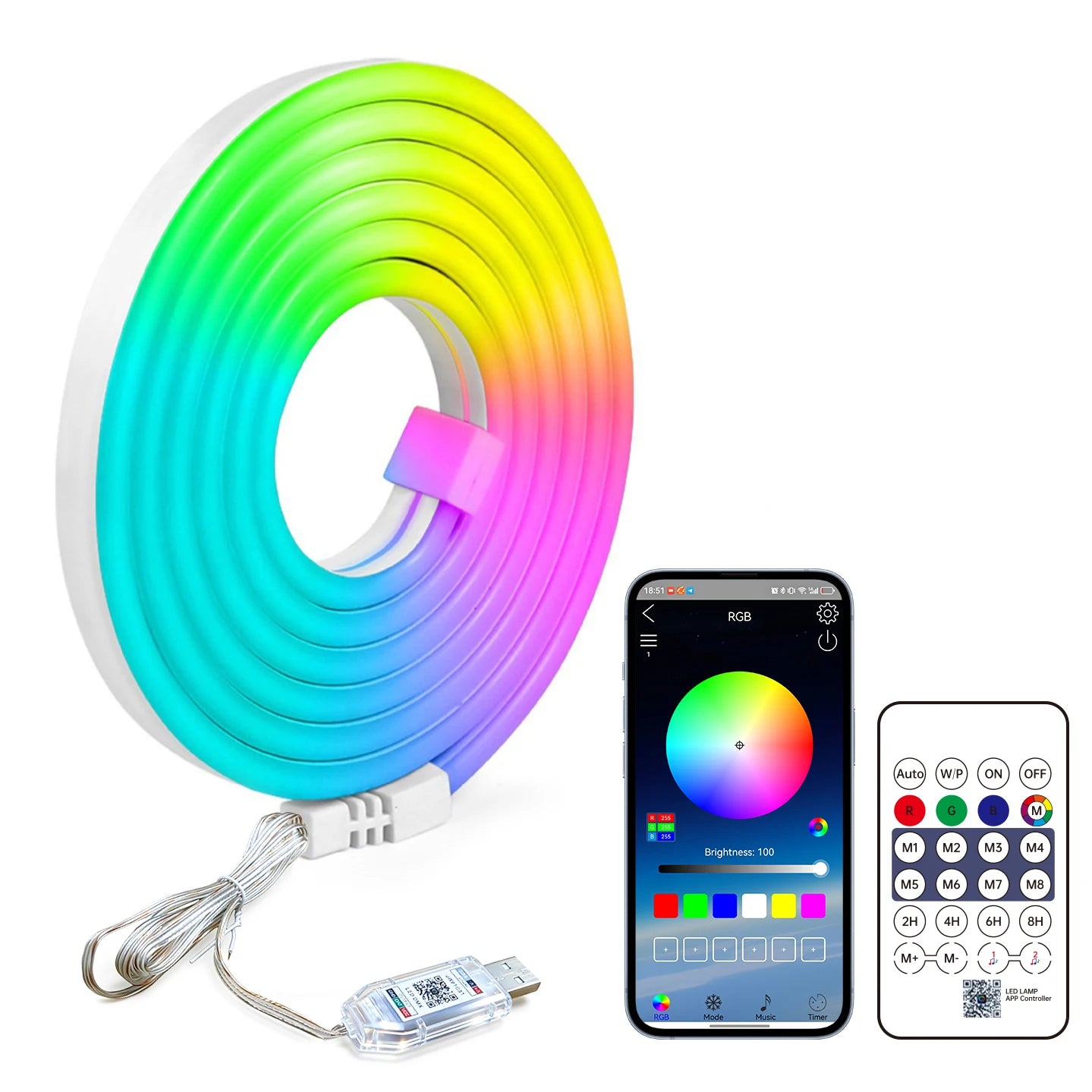 Smart RGB Neon Rope Light – USB Bluetooth Music Sync IP65 Waterproof