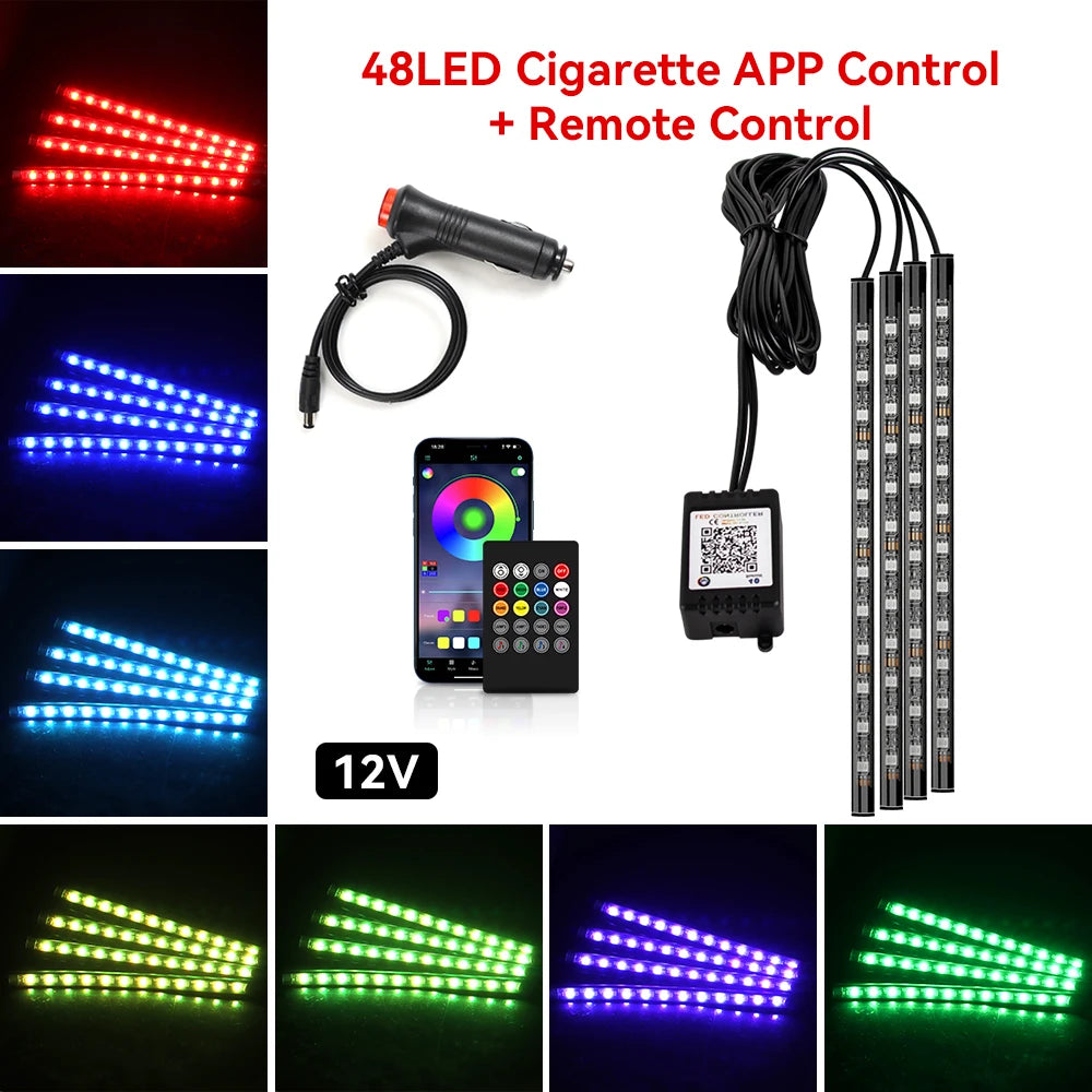 Neon RGB Car Interior Foot Light – USB App & Remote Music Sync