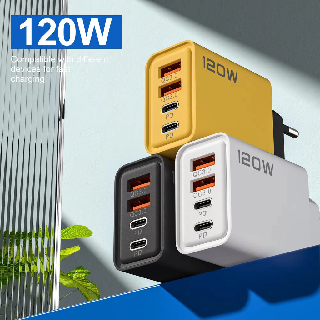 120W 4-Port USB-C Fast Charger – PD & Quick Charge 3.0