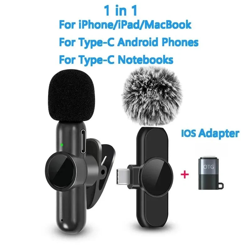 2.4G Wireless Lavalier Microphone – Noise Cancelling for iPhone, Android & iPad