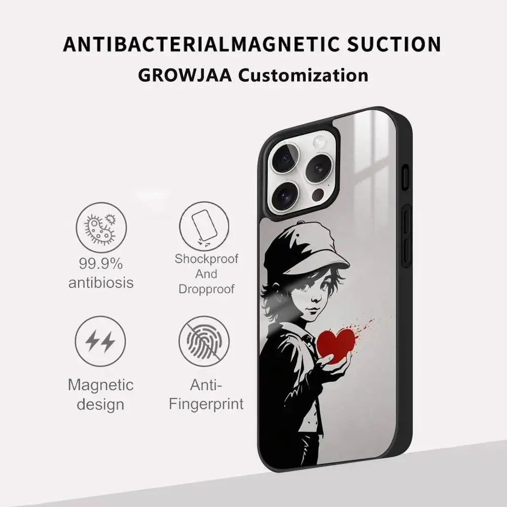 Banksy Graffiti MagSafe iPhone Case – Wireless Charging Cover for iPhone 13-16 Pro Max