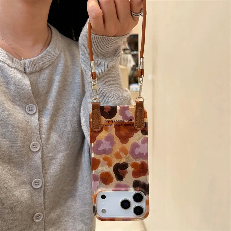 Leopard Graffiti Phone Case with Lanyard – Shockproof for iPhone 17 Pro Max