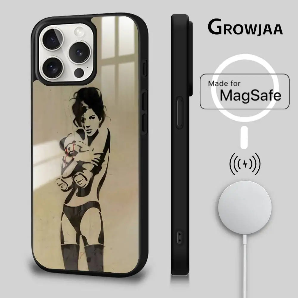 Banksy Graffiti MagSafe iPhone Case – Wireless Charging Cover for iPhone 13-16 Pro Max