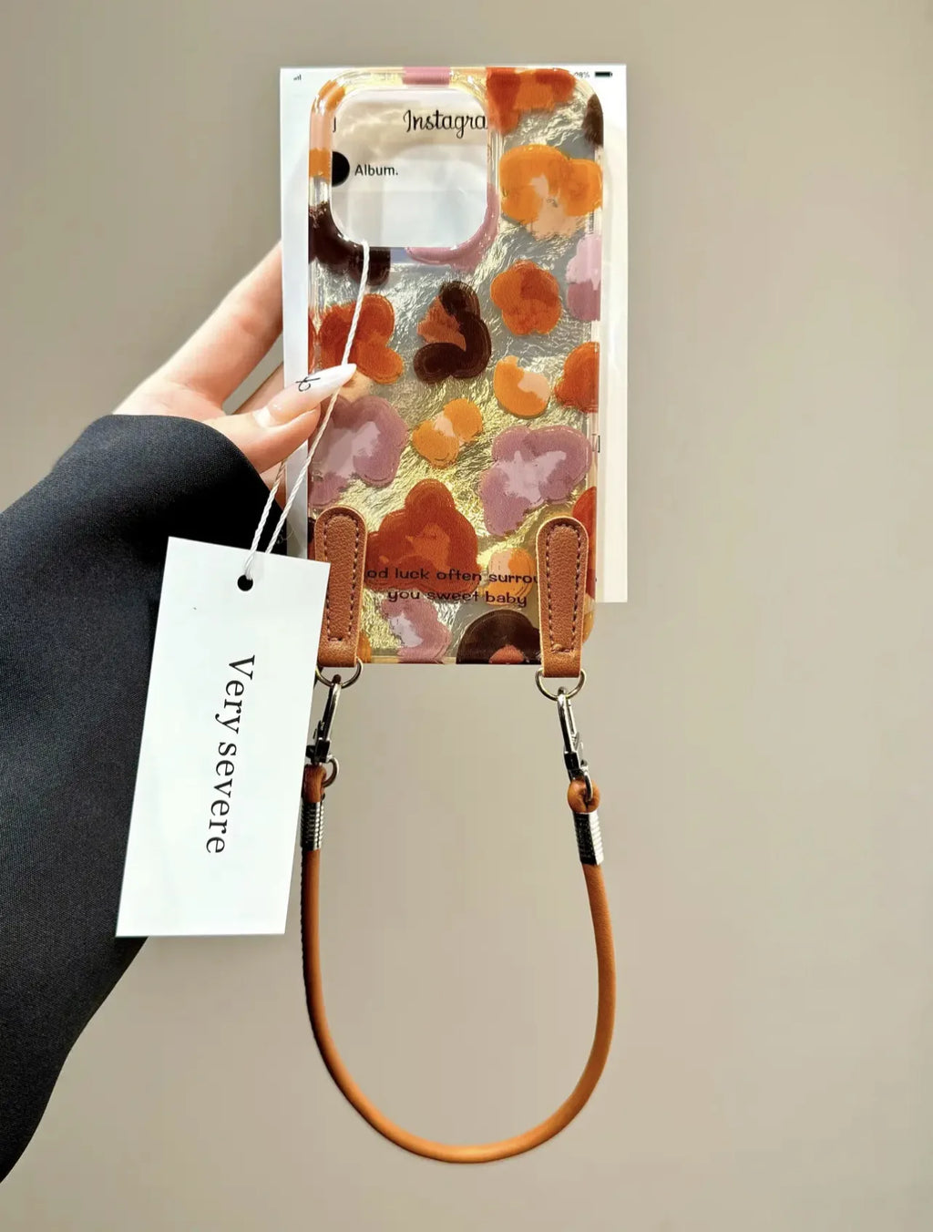 Leopard Graffiti Phone Case with Lanyard – Shockproof for iPhone 17 Pro Max