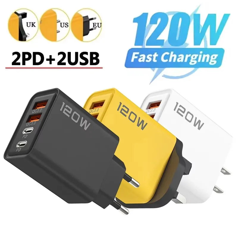 120W 4-Port USB-C Fast Charger – PD & Quick Charge 3.0
