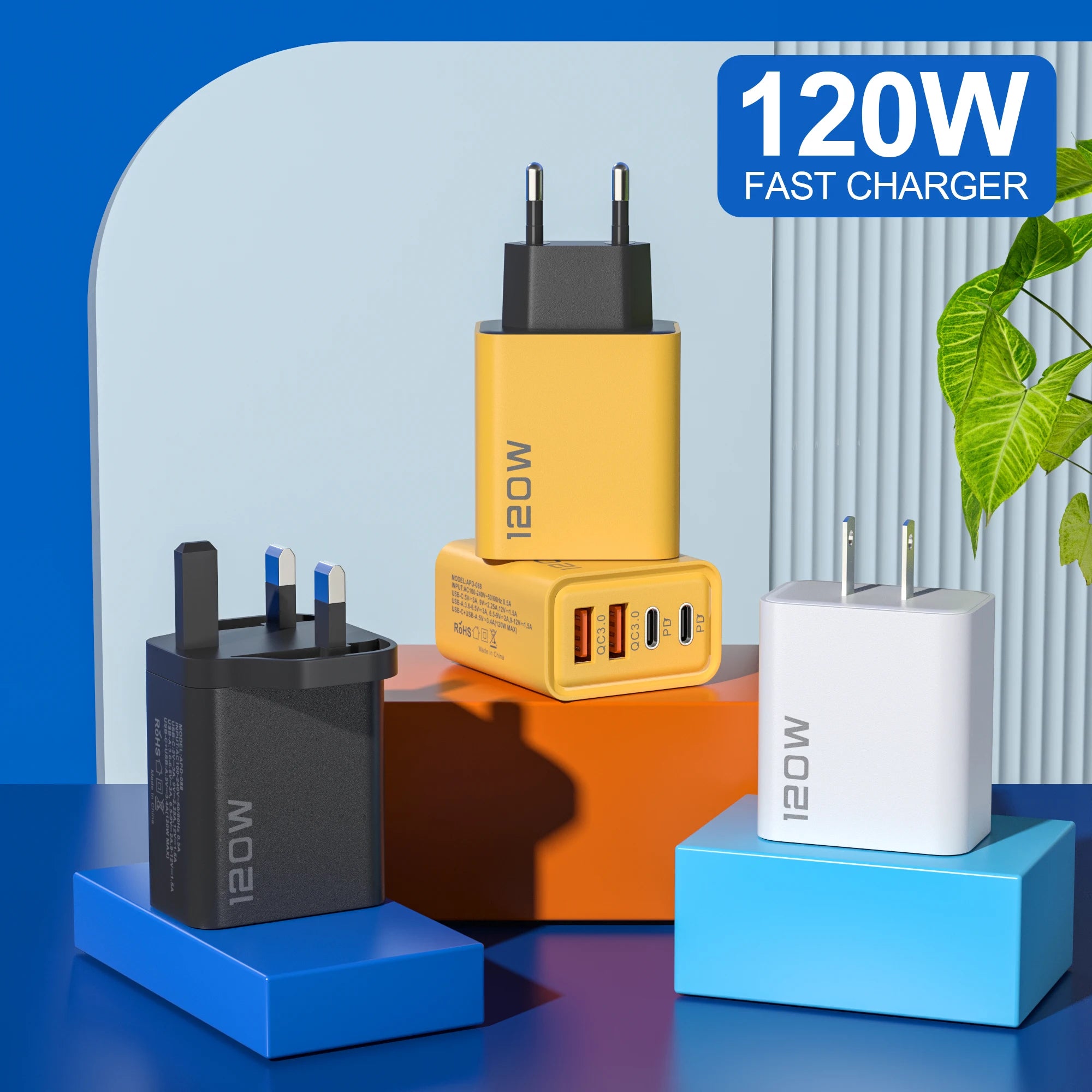 120W 4-Port USB-C Fast Charger – PD & Quick Charge 3.0