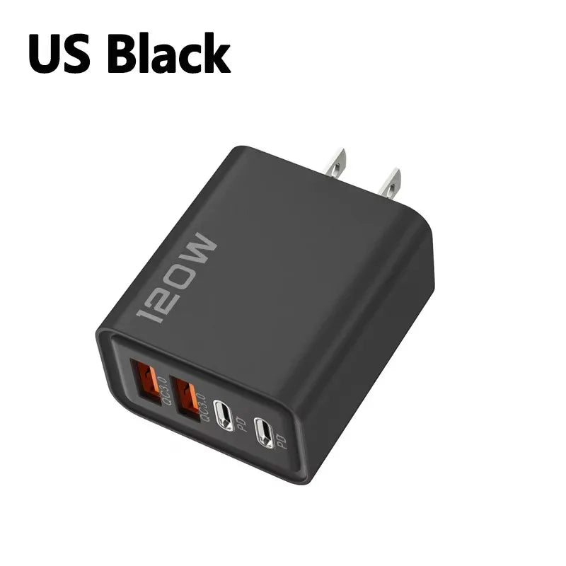 120W 4-Port USB-C Fast Charger – PD & Quick Charge 3.0