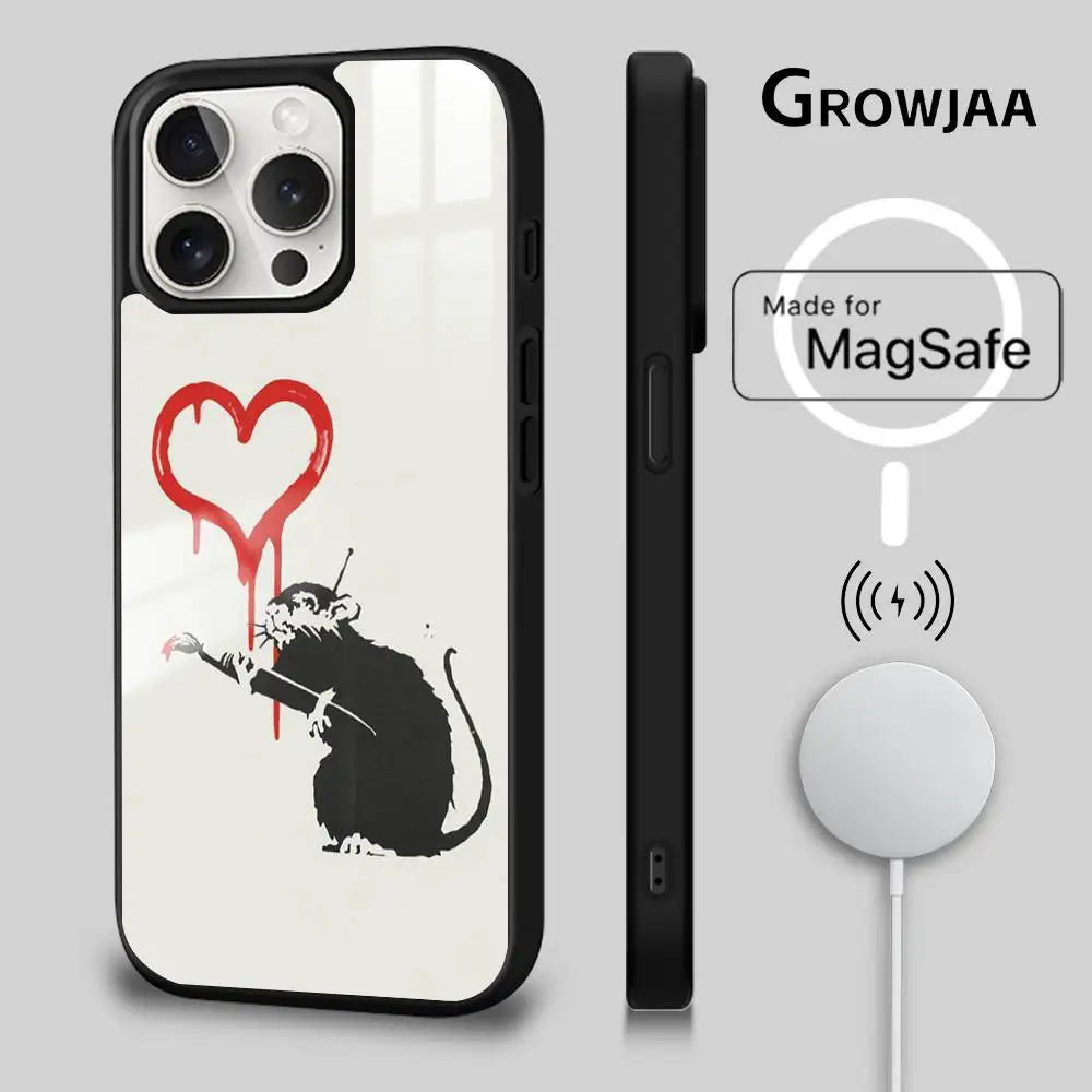 Banksy Graffiti MagSafe iPhone Case – Wireless Charging Cover for iPhone 13-16 Pro Max