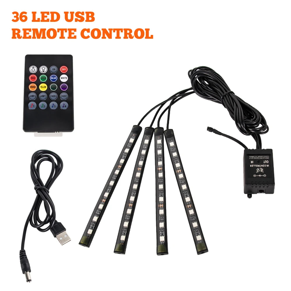 Neon RGB Car Interior Foot Light – USB App & Remote Music Sync