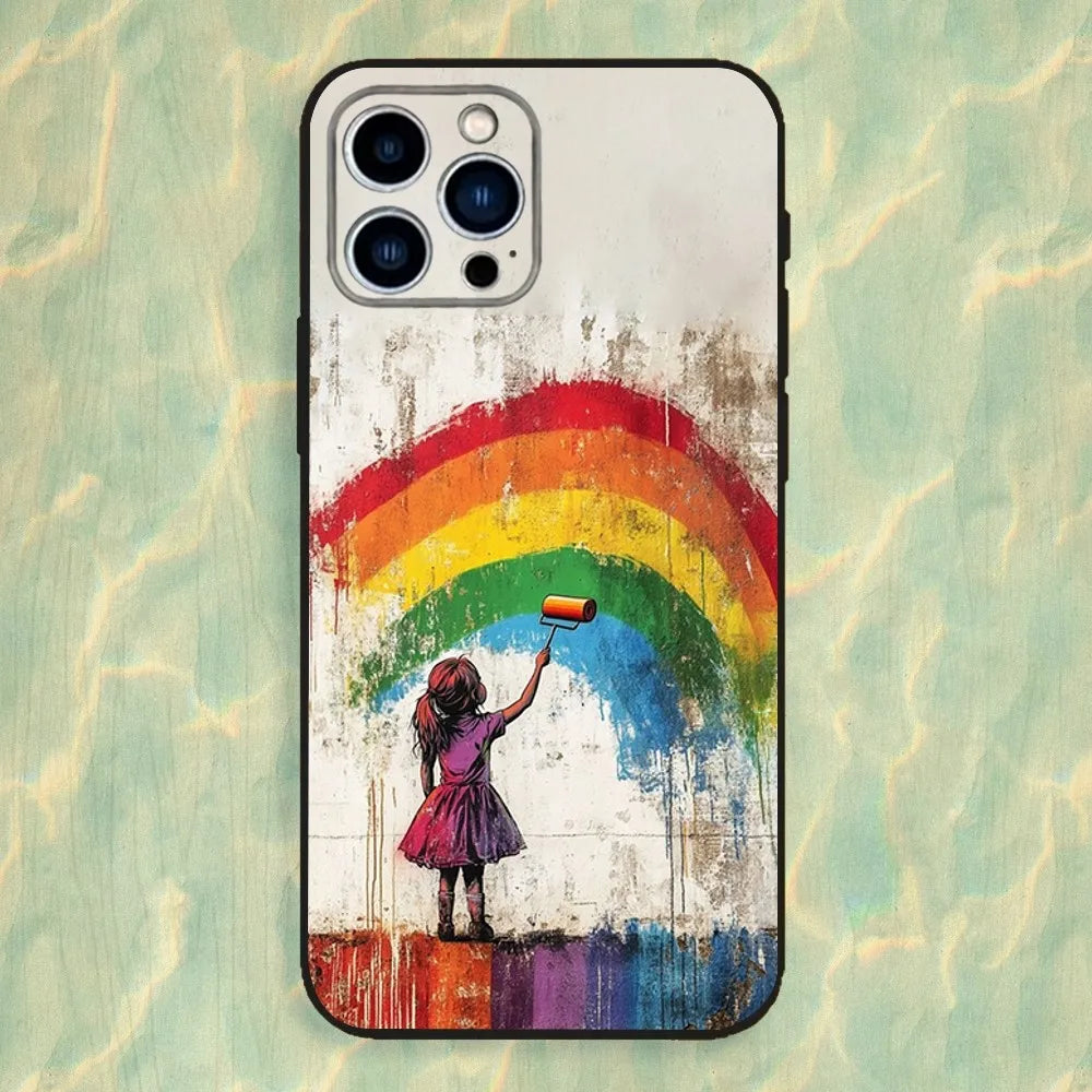 Banksy War & Peace Graffiti Case – Silicone Cover for iPhone 7-17 Pro Max