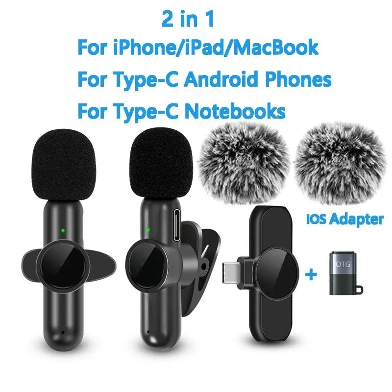 2.4G Wireless Lavalier Microphone – Noise Cancelling for iPhone, Android & iPad