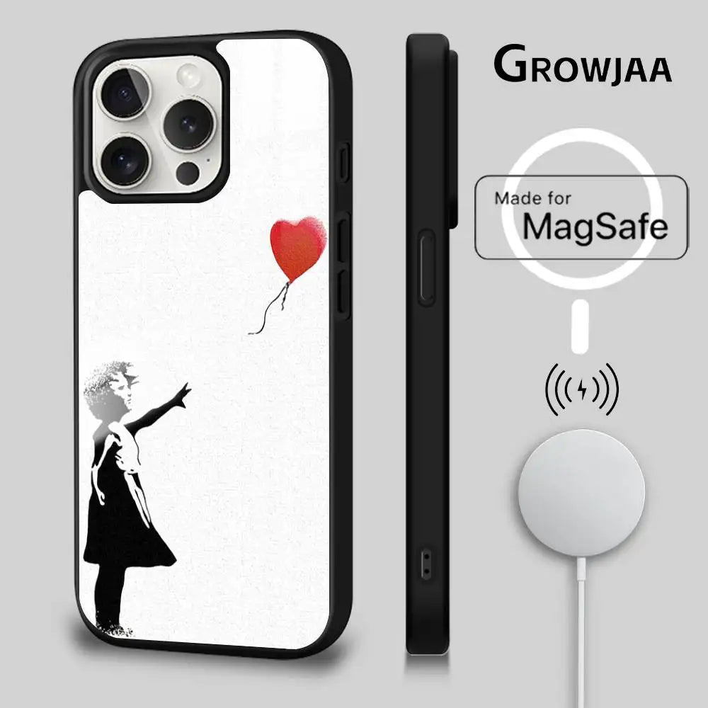 Banksy Graffiti MagSafe iPhone Case – Wireless Charging Cover for iPhone 13-16 Pro Max