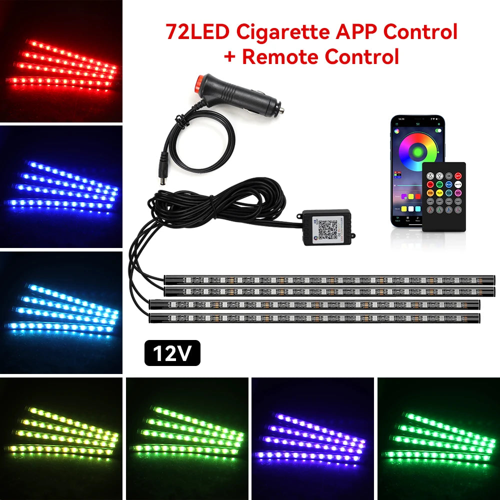 Neon RGB Car Interior Foot Light – USB App & Remote Music Sync