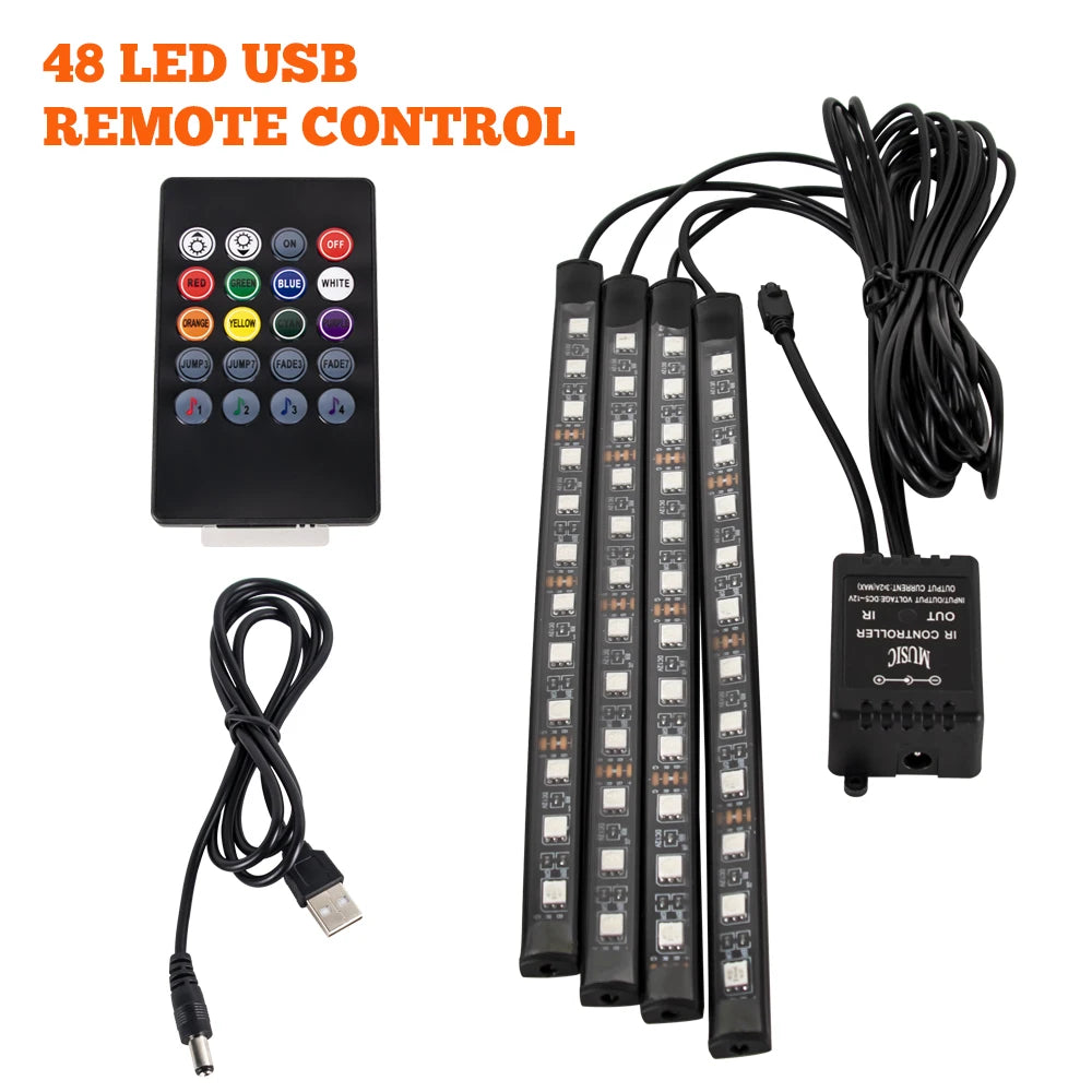 Neon RGB Car Interior Foot Light – USB App & Remote Music Sync