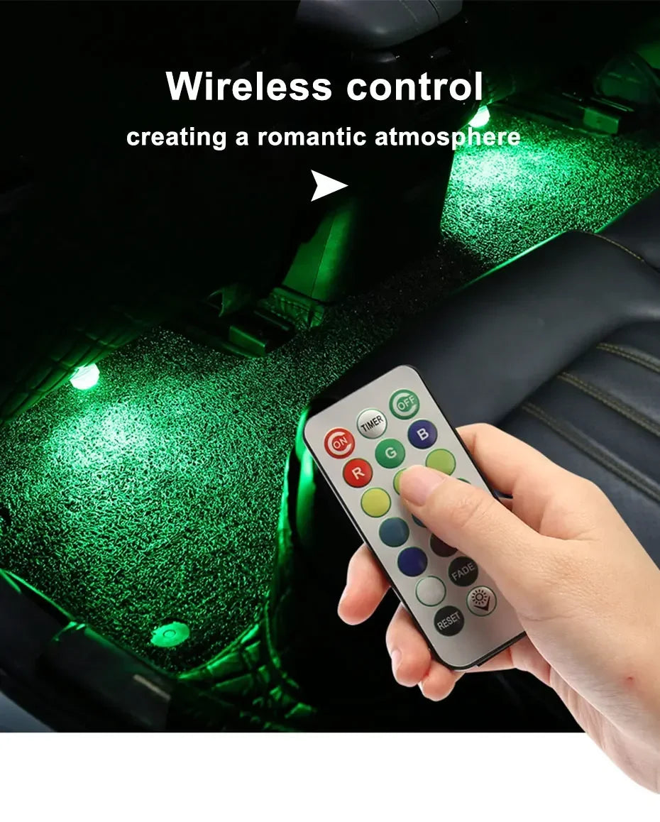 Wireless LED Car Interior Ambient Lights – Remote Control RGB Atmosphere Lamps