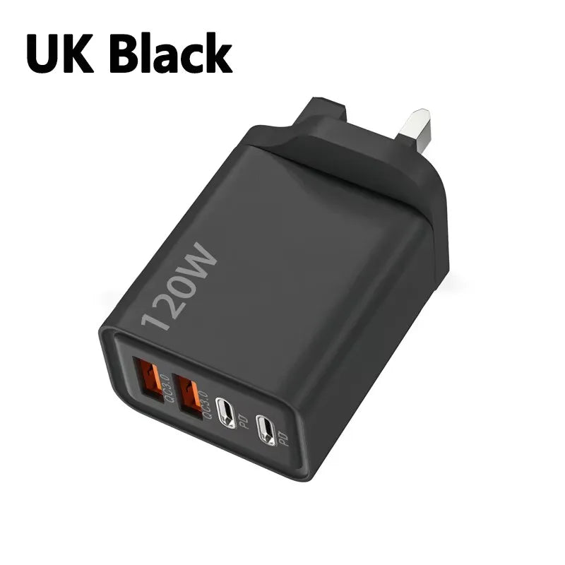 120W 4-Port USB-C Fast Charger – PD & Quick Charge 3.0